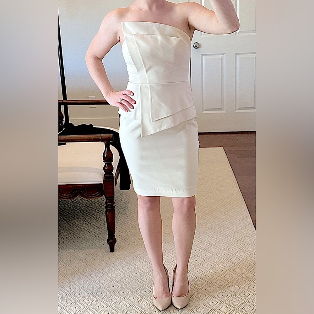 Black Halo White Strapless Cocktail Dress Size 0
